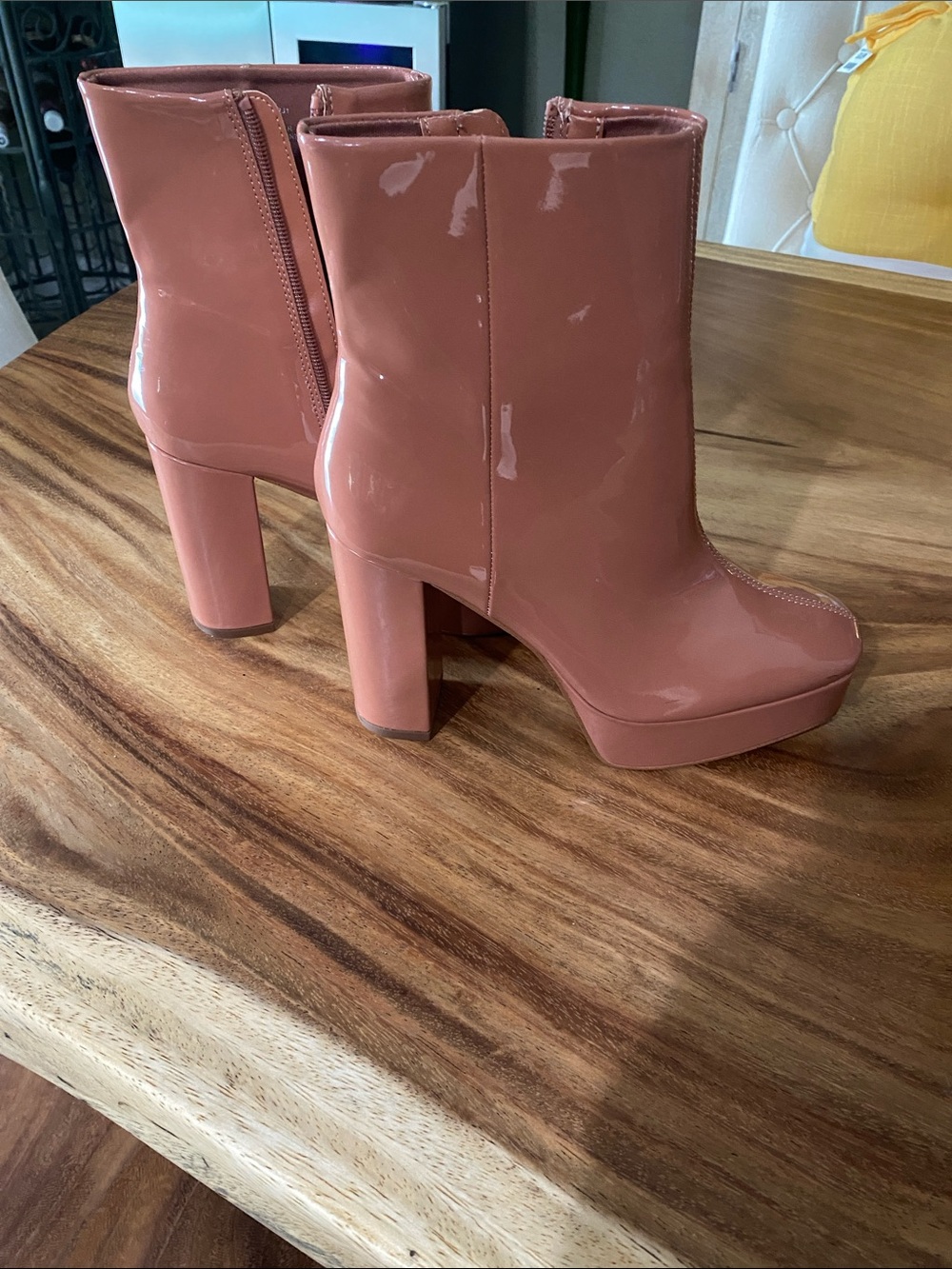 Steve Madden Glossy Taupe Platform Ankle Boots